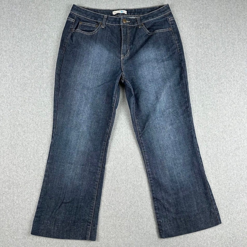 Fashion Bug Womens Bootcut‎ Jeans Size 12 Dark Wash Stretch Denim Hem Distressed